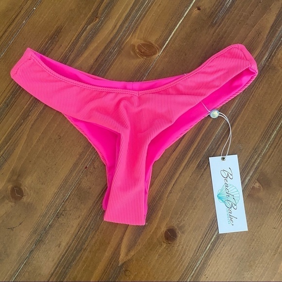 Nwt BEACH BABE Mia Ribbed Bikini Bottom Pink - Picture 5 of 7